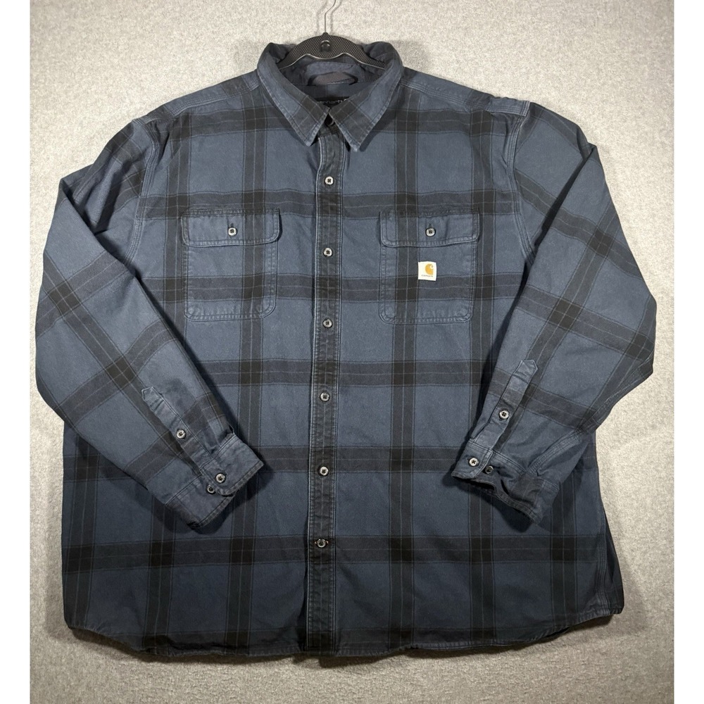 Carhartt Loose Fit Heavyweight Plannel Shirt Size 3XL Blue Plaid